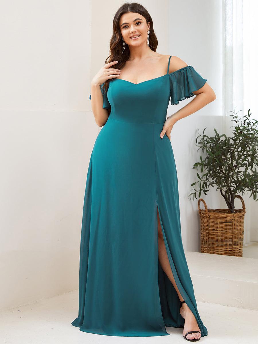 Robe de soirée sexy à épaules dénudées et à encolure en V #Couleur_Bleu Sarcelle