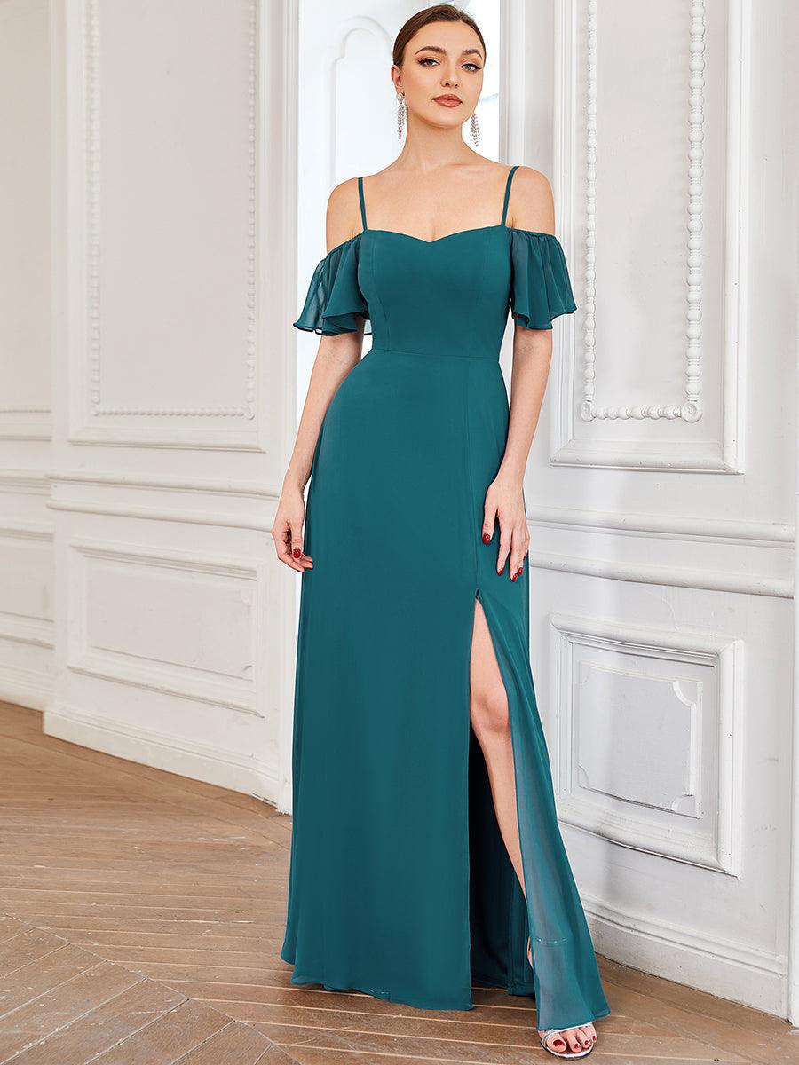 Robe de soirée sexy à épaules dénudées et à encolure en V #Couleur_Bleu Sarcelle