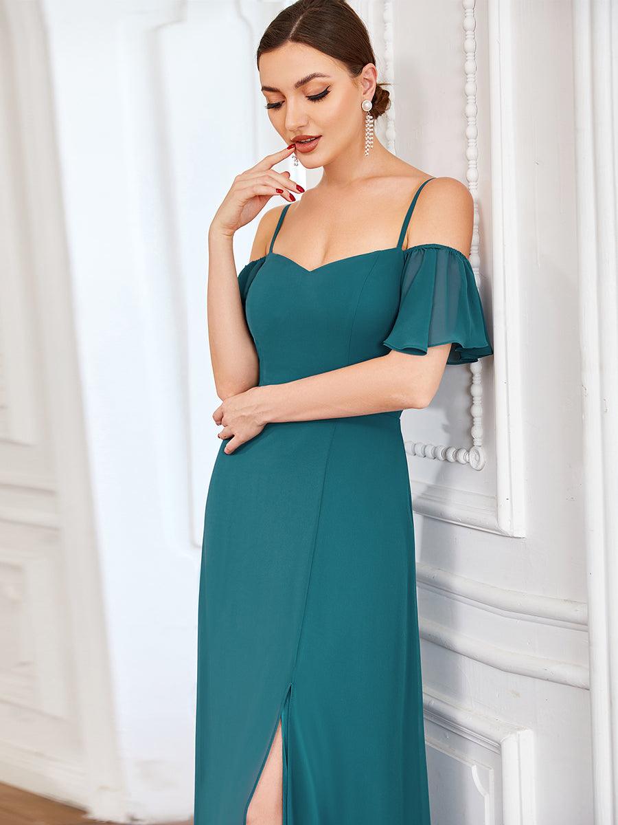 Robe de soirée sexy à épaules dénudées et à encolure en V #Couleur_Bleu Sarcelle