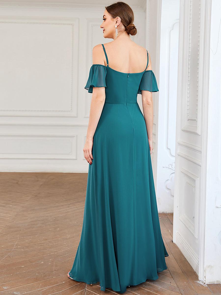 Robe de soirée sexy à épaules dénudées et à encolure en V #Couleur_Bleu Sarcelle
