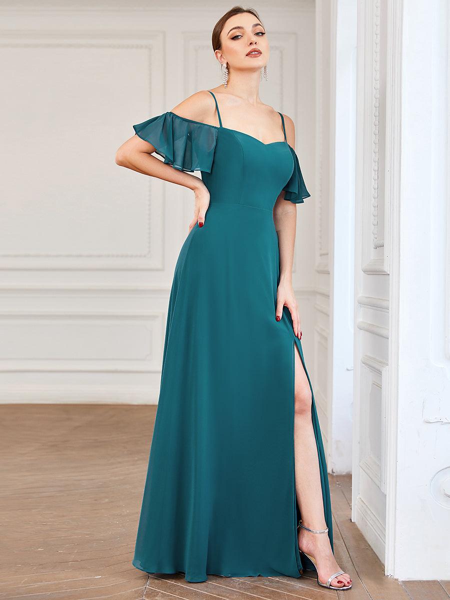 Robe de soirée sexy à épaules dénudées et à encolure en V #Couleur_Bleu Sarcelle