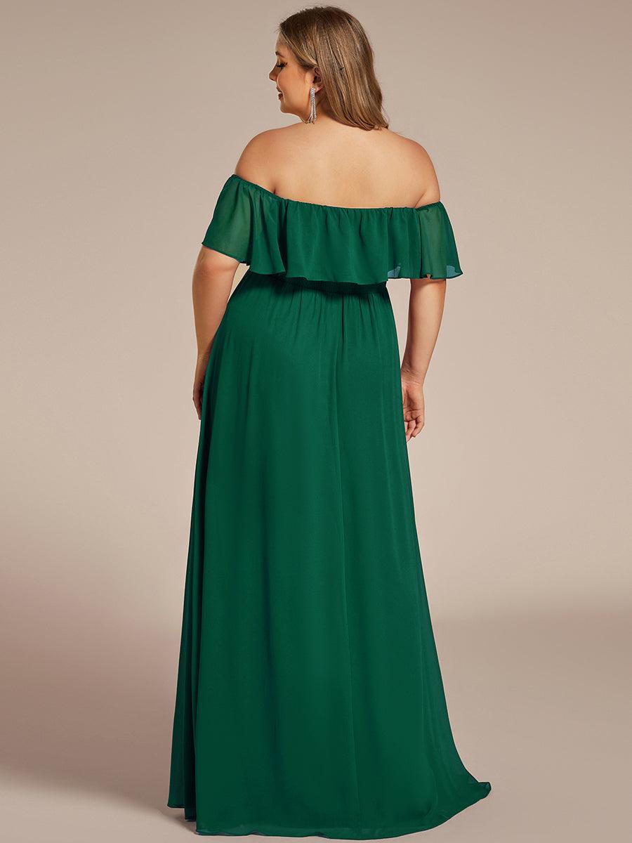 Grande talle Robe de demoiselle d'honneur à volants et épaules dénudées #Couleur_Vert Fonce