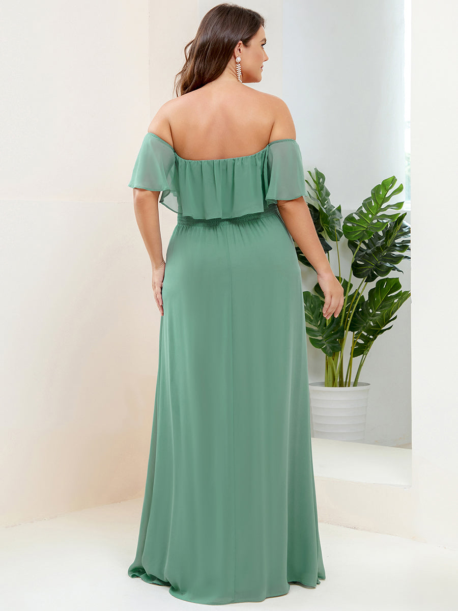 Robe mariage invitée décolletées à volants et fentes à la cuisse #Couleur_Haricot Vert