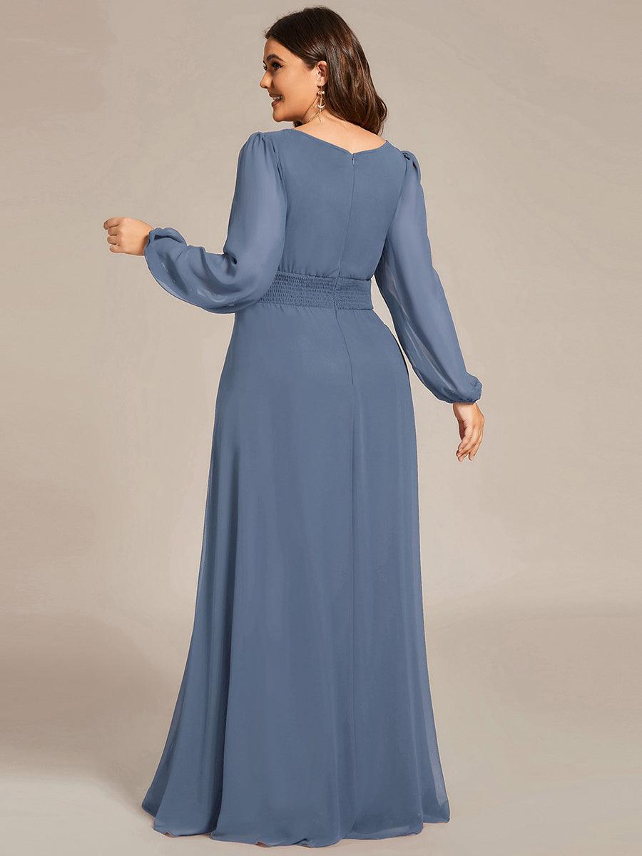 Robe de demoiselle d'honneur plissée à manches longues transparente de grande taille #Couleur_Bordeaux Robe de demoiselle d'honneur plissée à manches longues transparente de grande taille