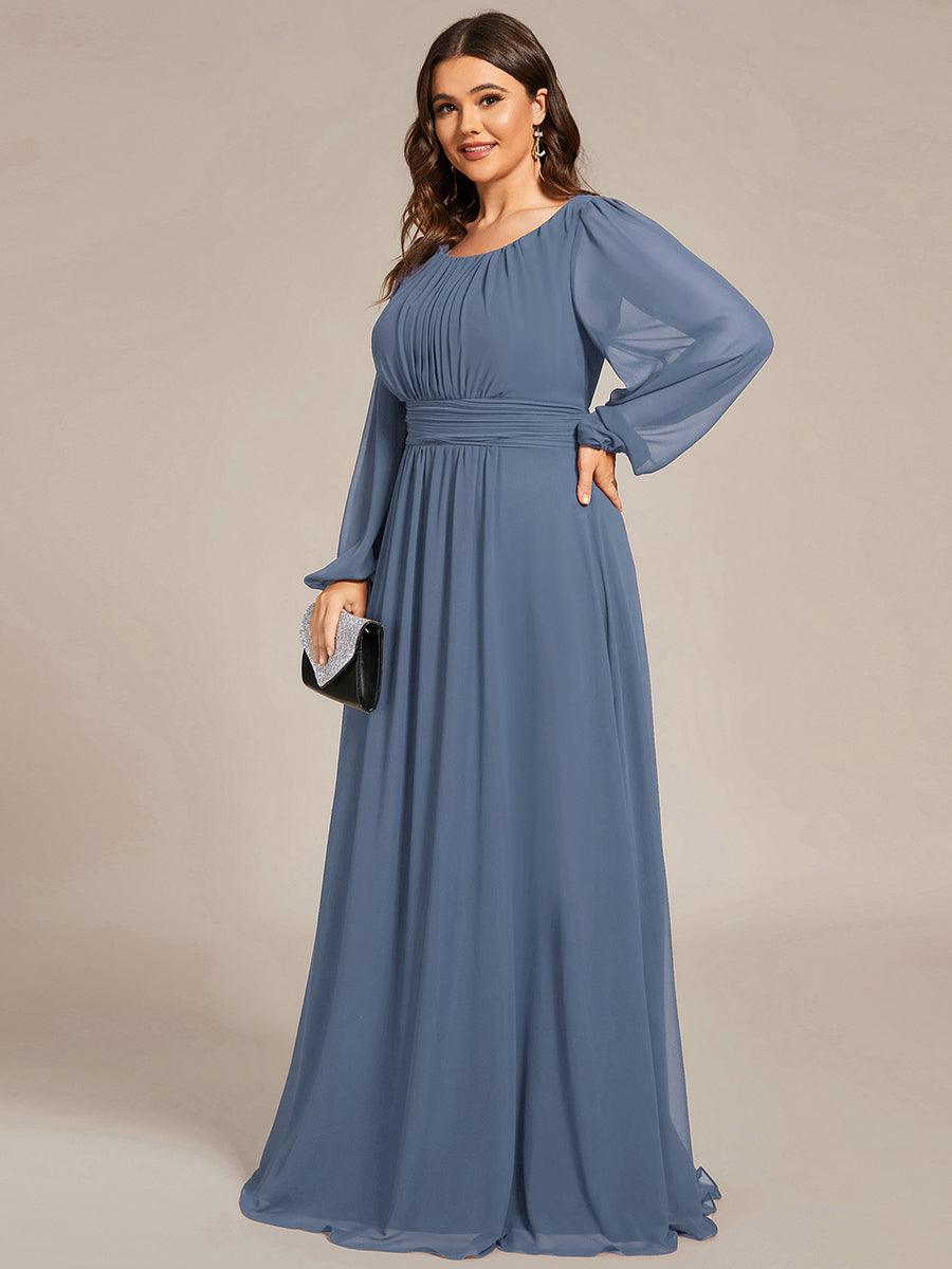 Robe de demoiselle d'honneur plissée à manches longues transparente de grande taille #Couleur_Bordeaux Robe de demoiselle d'honneur plissée à manches longues transparente de grande taille
