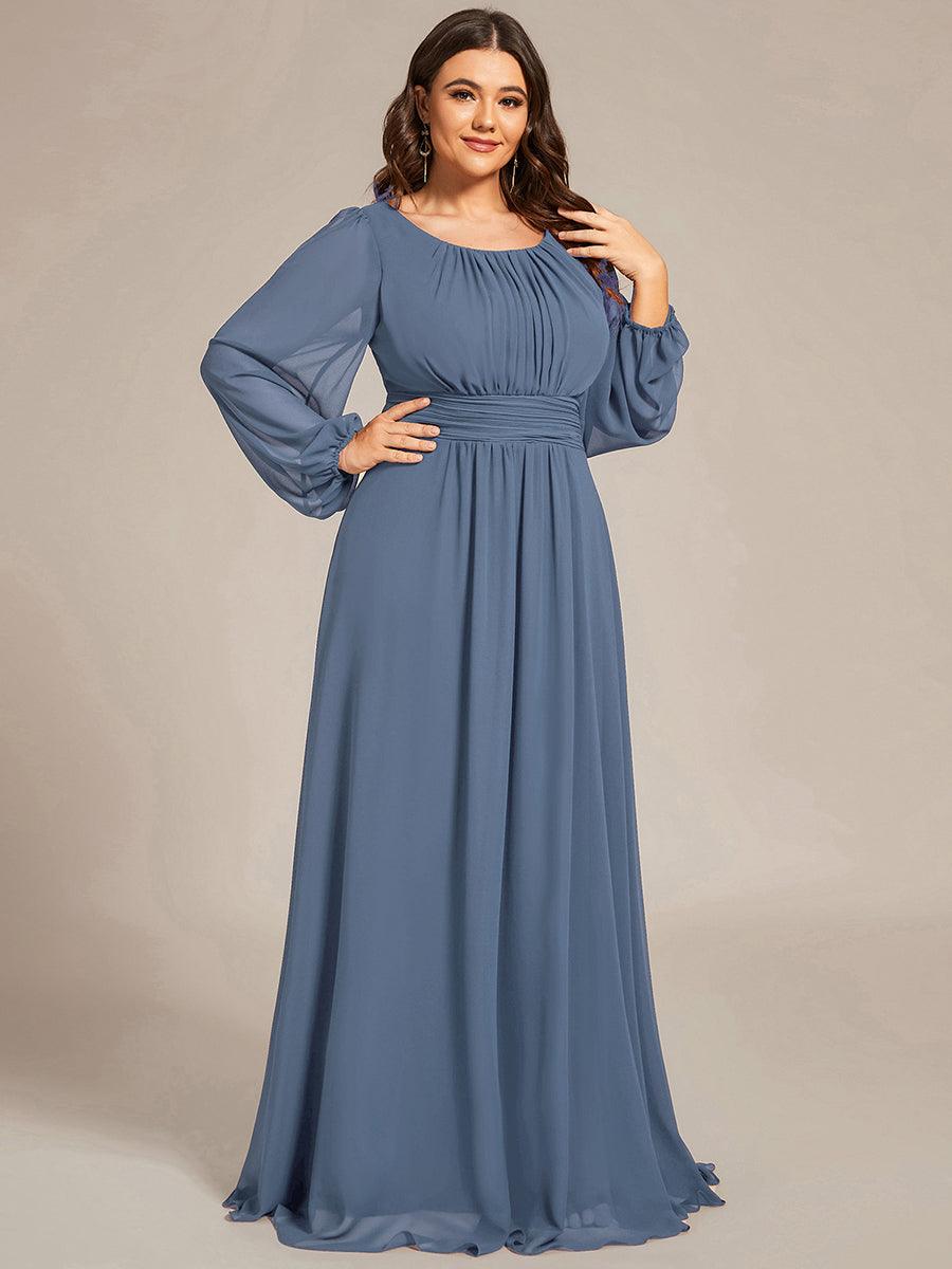 Robe de demoiselle d'honneur plissée à manches longues transparente de grande taille #Couleur_Bordeaux Robe de demoiselle d'honneur plissée à manches longues transparente de grande taille