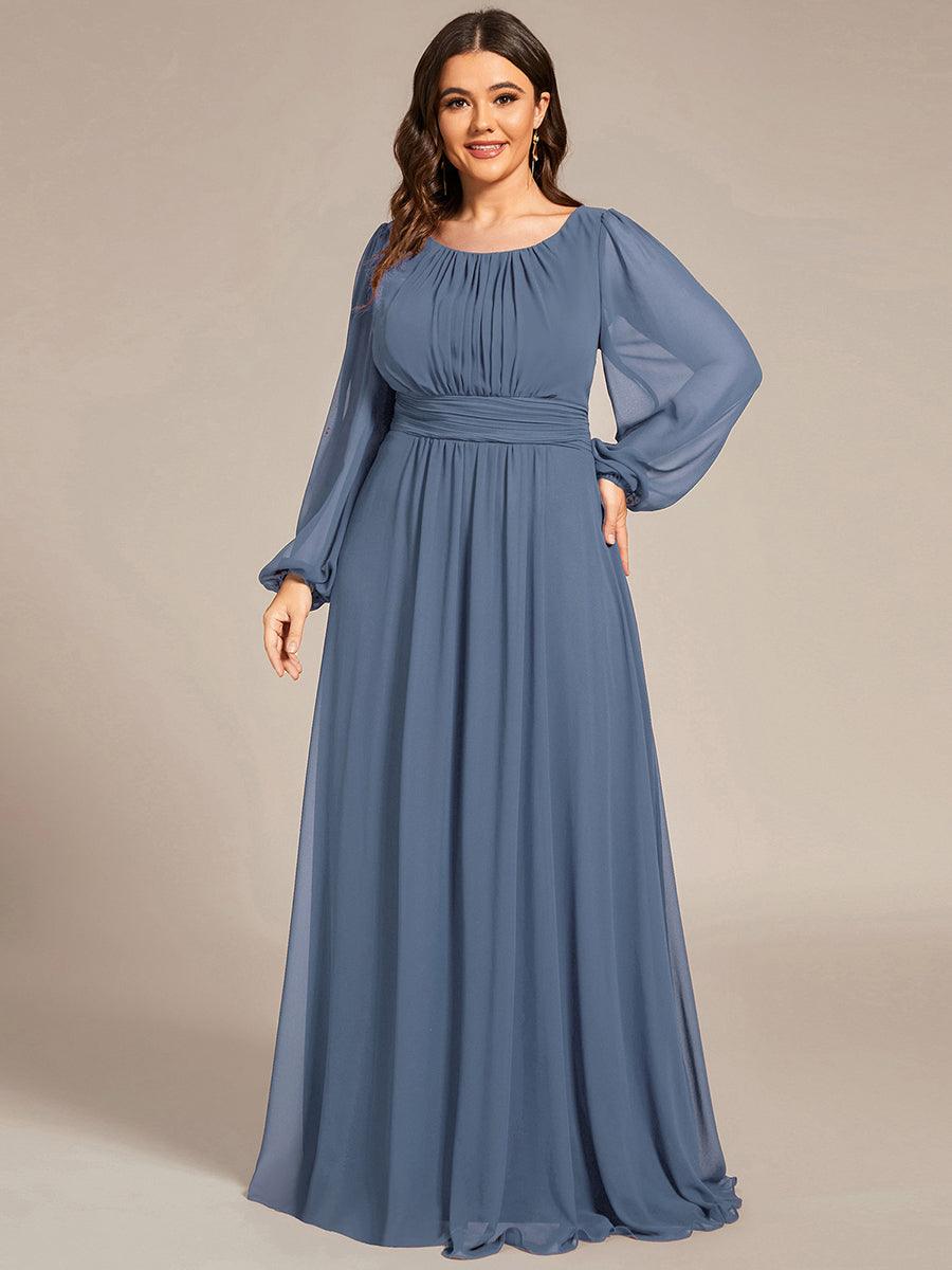 Robe de demoiselle d'honneur plissée à manches longues transparente de grande taille #Couleur_Bordeaux Robe de demoiselle d'honneur plissée à manches longues transparente de grande taille