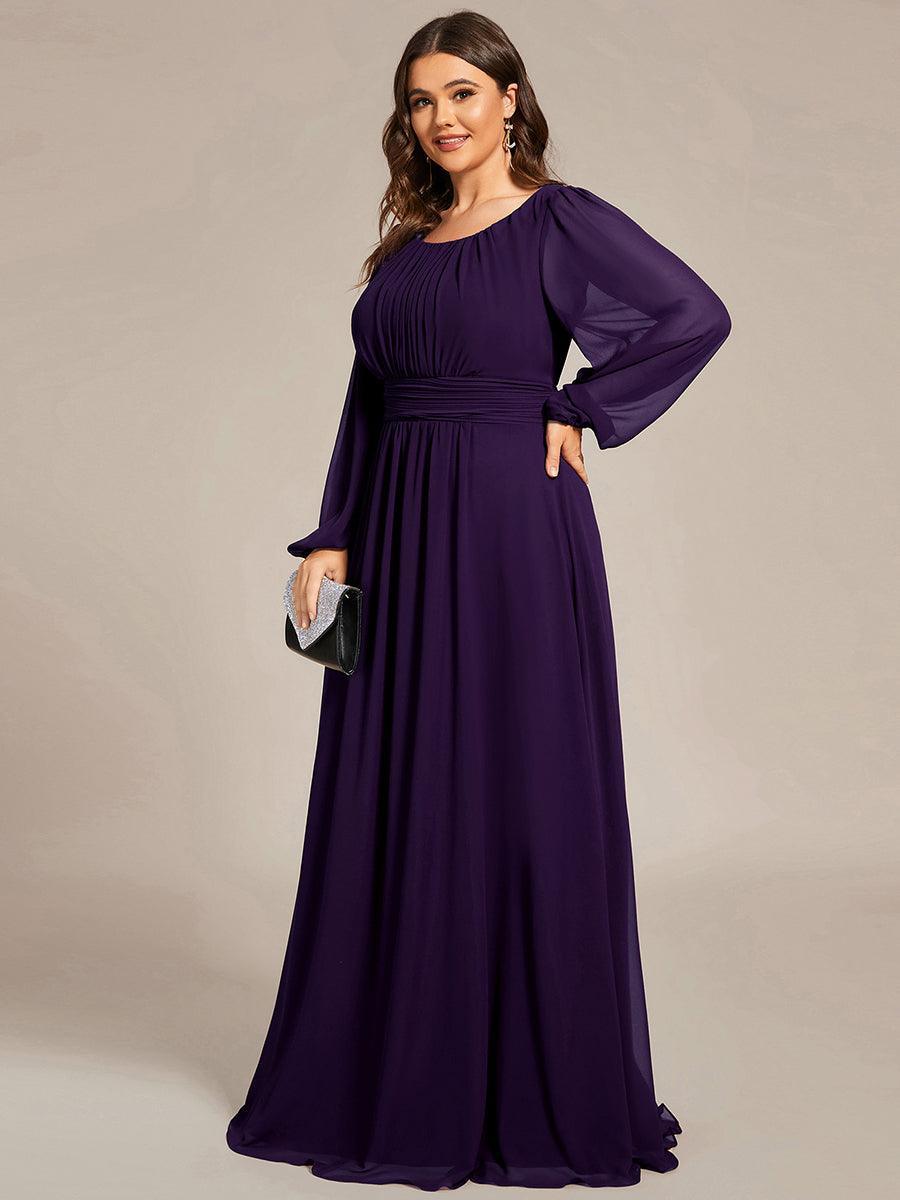 Robe de demoiselle d'honneur plissée à manches longues transparente de grande taille #Couleur_Bordeaux Robe de demoiselle d'honneur plissée à manches longues transparente de grande taille