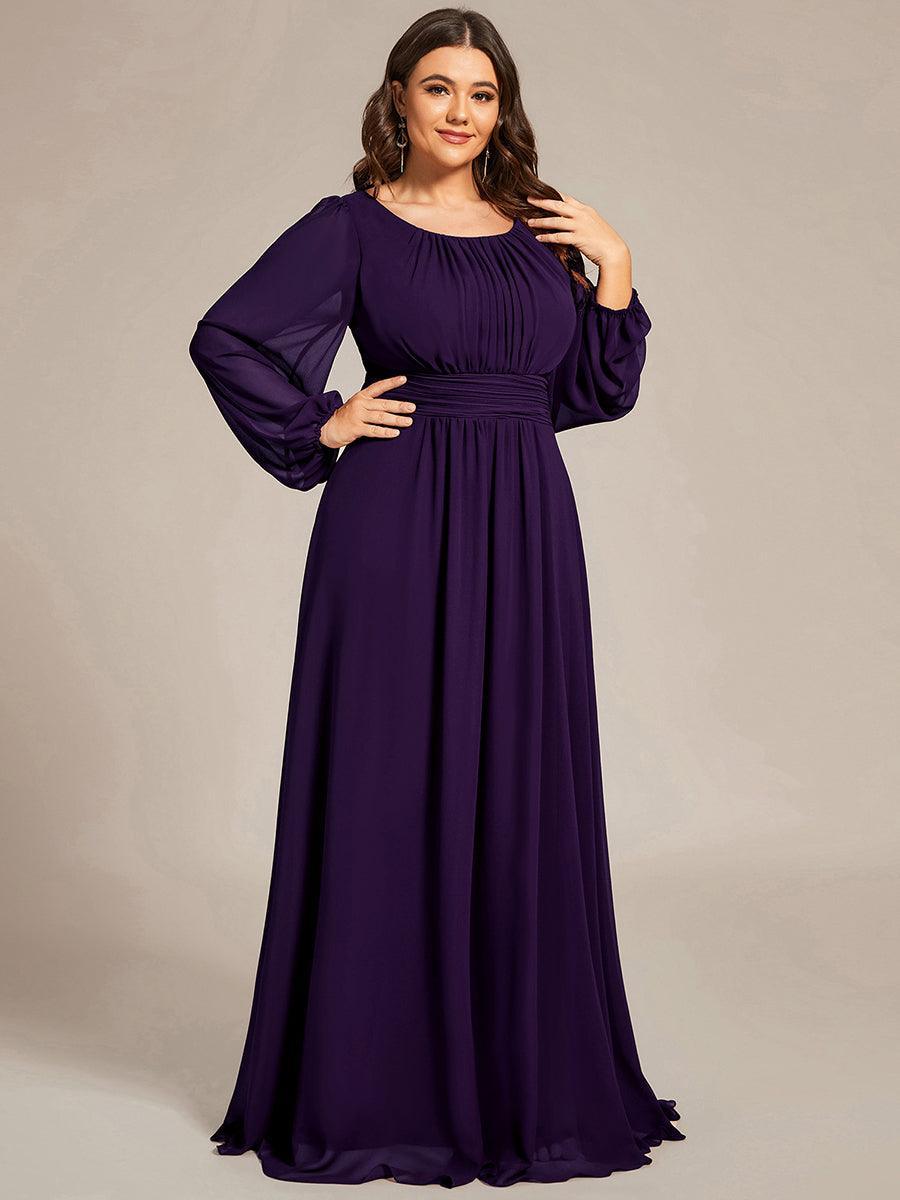 Robe de demoiselle d'honneur plissée à manches longues transparente de grande taille #Couleur_Bordeaux Robe de demoiselle d'honneur plissée à manches longues transparente de grande taille