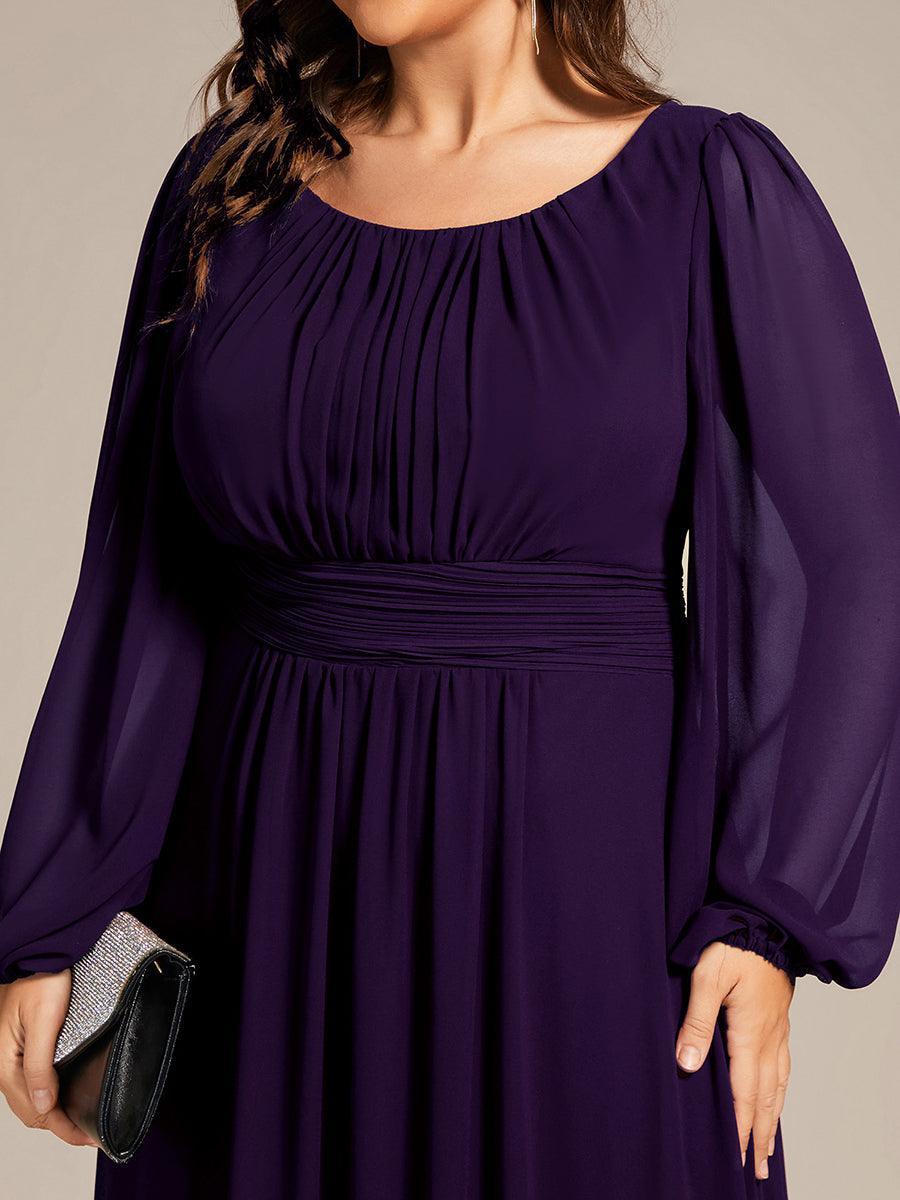 Robe de demoiselle d'honneur plissée à manches longues transparente de grande taille #Couleur_Bordeaux Robe de demoiselle d'honneur plissée à manches longues transparente de grande taille