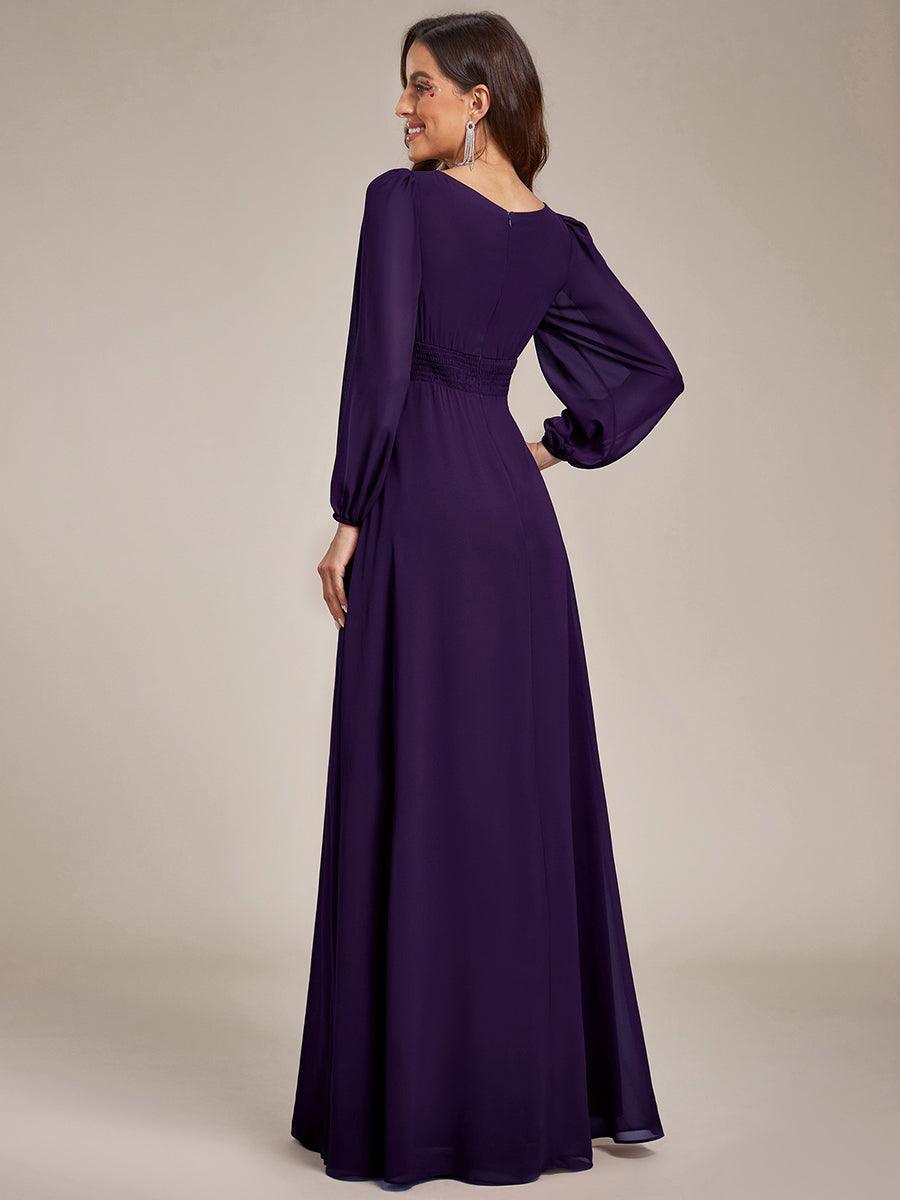 Taille personnalisée Robe demoiselle d'honneur en mousseline à taille haute Manches bouffantes #Couleur_Violet Fonce