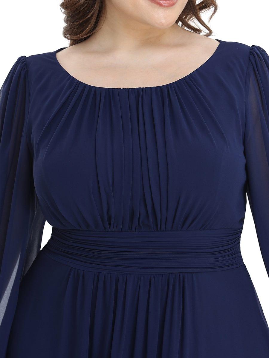 Robe de demoiselle d'honneur plissée à manches longues transparente de grande taille #Couleur_Bordeaux Robe de demoiselle d'honneur plissée à manches longues transparente de grande taille