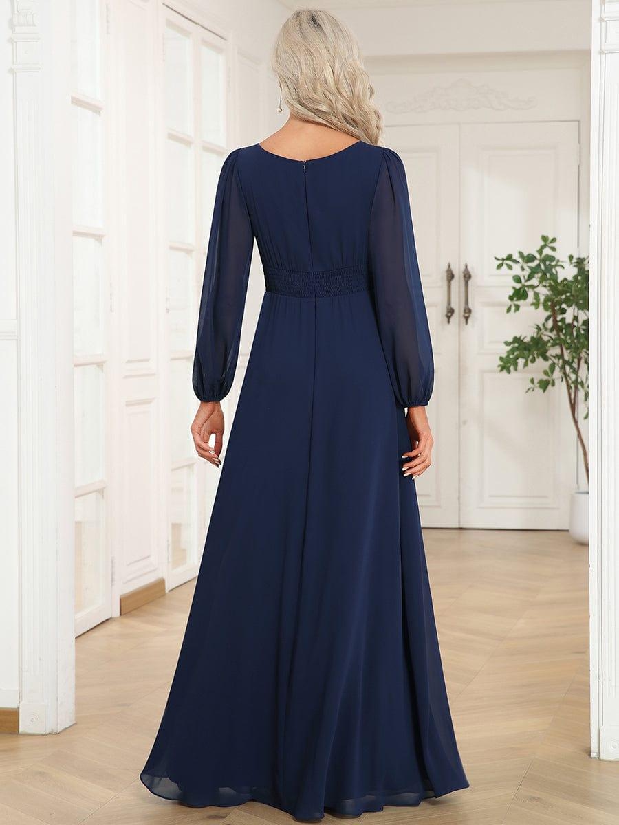 Robe demoiselle d'honneur en mousseline à taille haute Manches bouffantes #Couleur_Bleu Marine