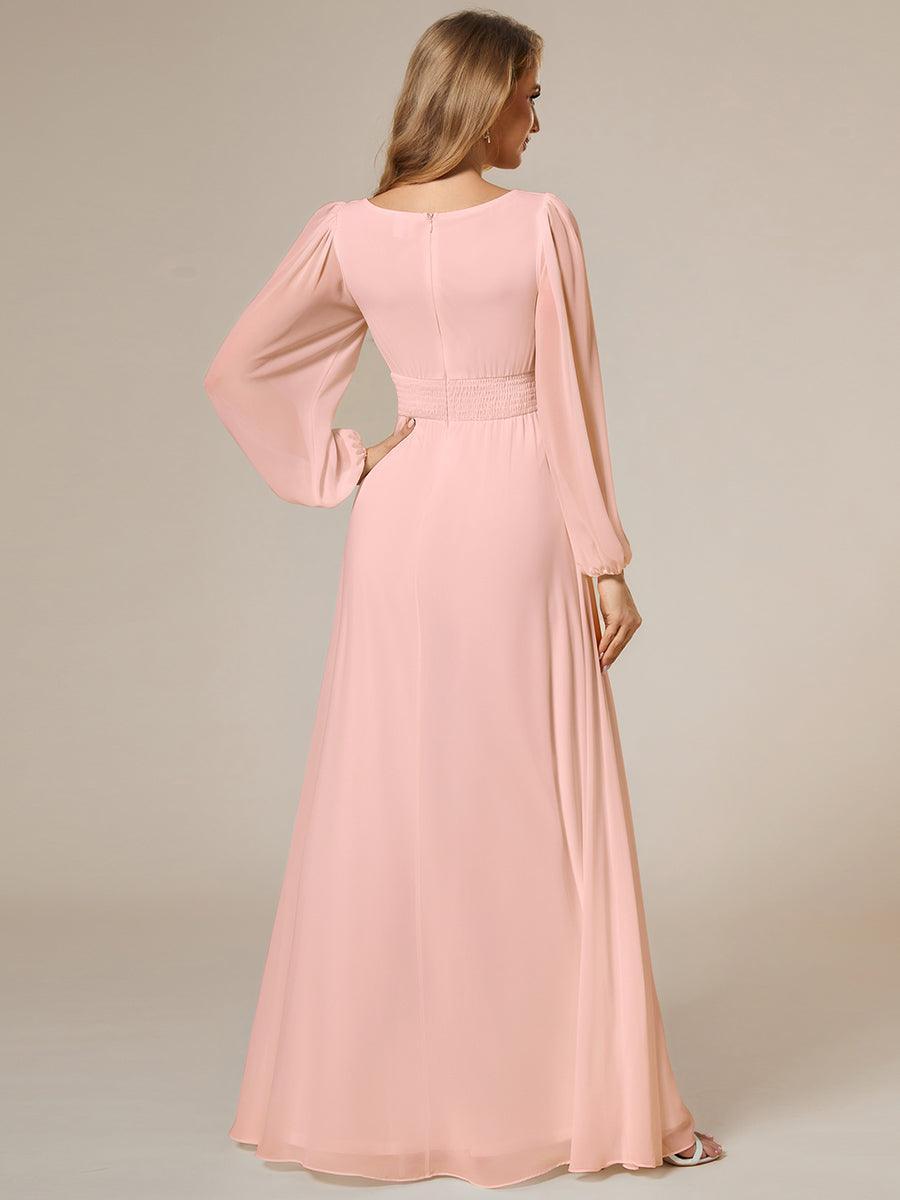 Taille personnalisée Robe demoiselle d'honneur en mousseline à taille haute Manches bouffantes #Couleur_Rose
