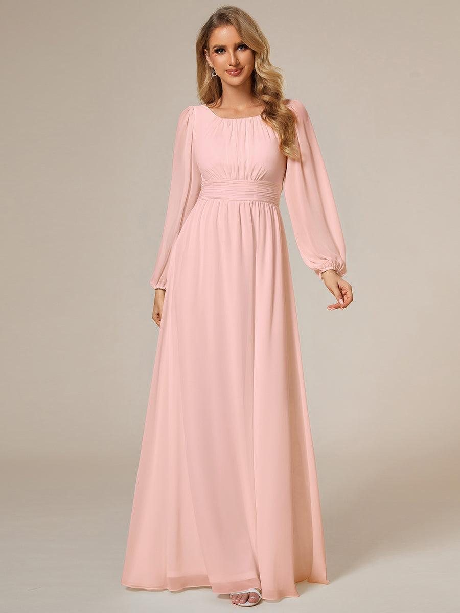 Taille personnalisée Robe demoiselle d'honneur en mousseline à taille haute Manches bouffantes #Couleur_Rose