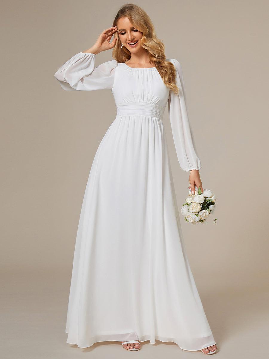 Taille personnalisée Robe demoiselle d'honneur en mousseline à taille haute Manches bouffantes #Couleur_Blanc