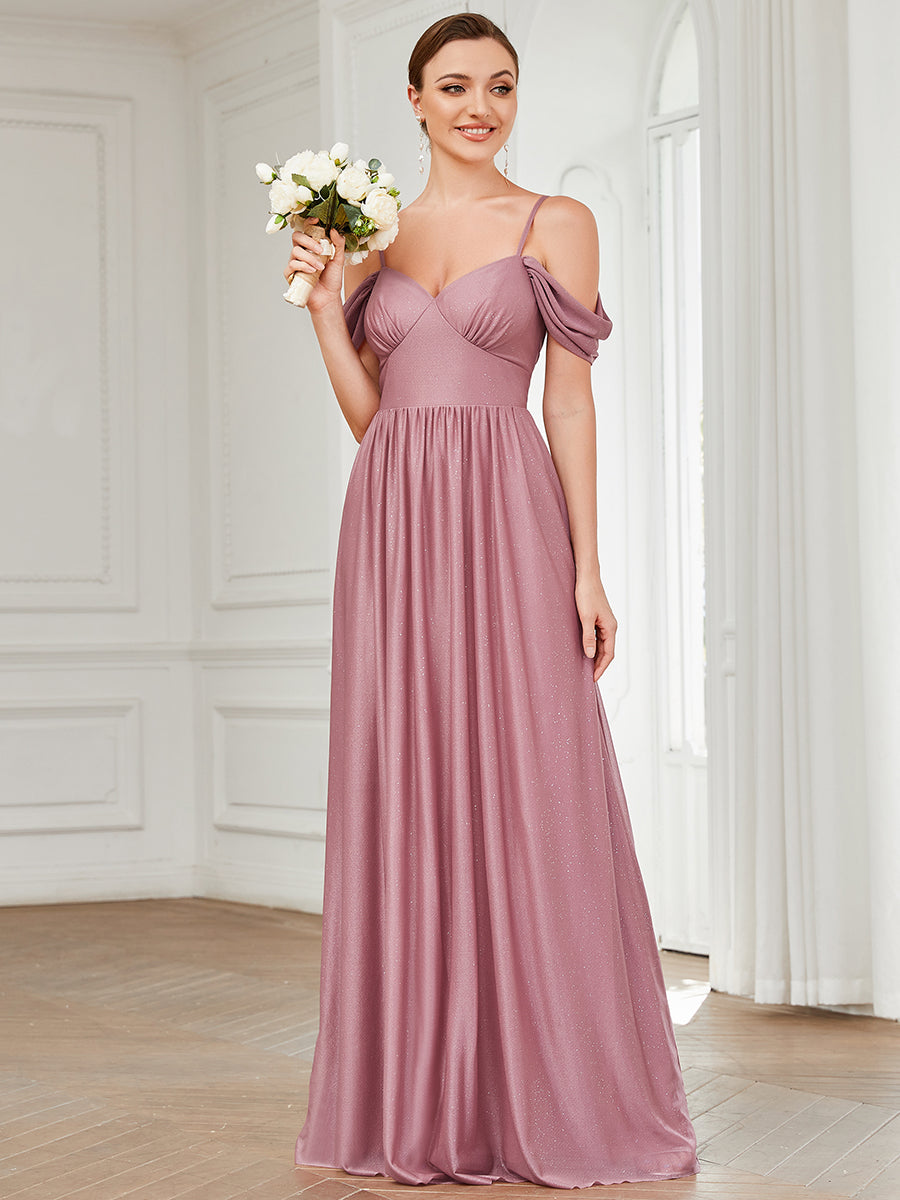 Robe Demoiselle d'Honneur Épaule Dénudée Manches Drapées Longue #Couleur_Orchidee Robe Demoiselle d'Honneur Épaule Dénudée Manches Drapées Longue