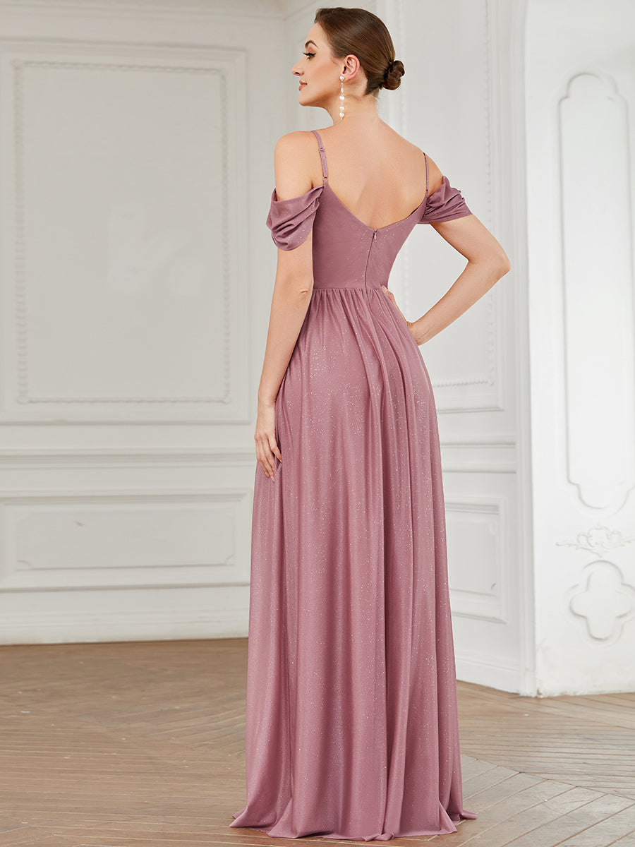 Robe Demoiselle d'Honneur Épaule Dénudée Manches Drapées Longue #Couleur_Orchidee Robe Demoiselle d'Honneur Épaule Dénudée Manches Drapées Longue