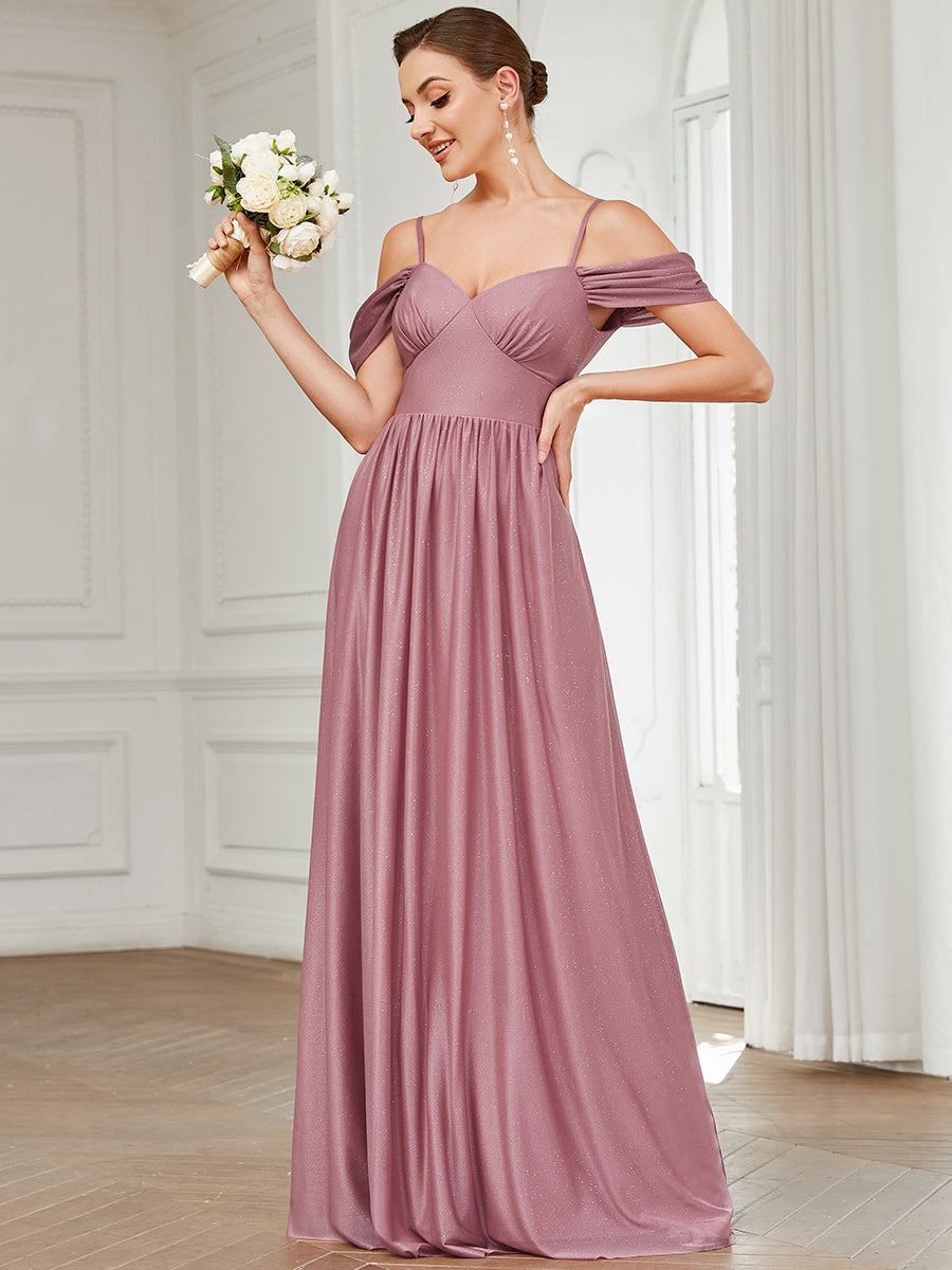Robe Demoiselle d'Honneur Épaule Dénudée Manches Drapées Longue #Couleur_Orchidee Robe Demoiselle d'Honneur Épaule Dénudée Manches Drapées Longue
