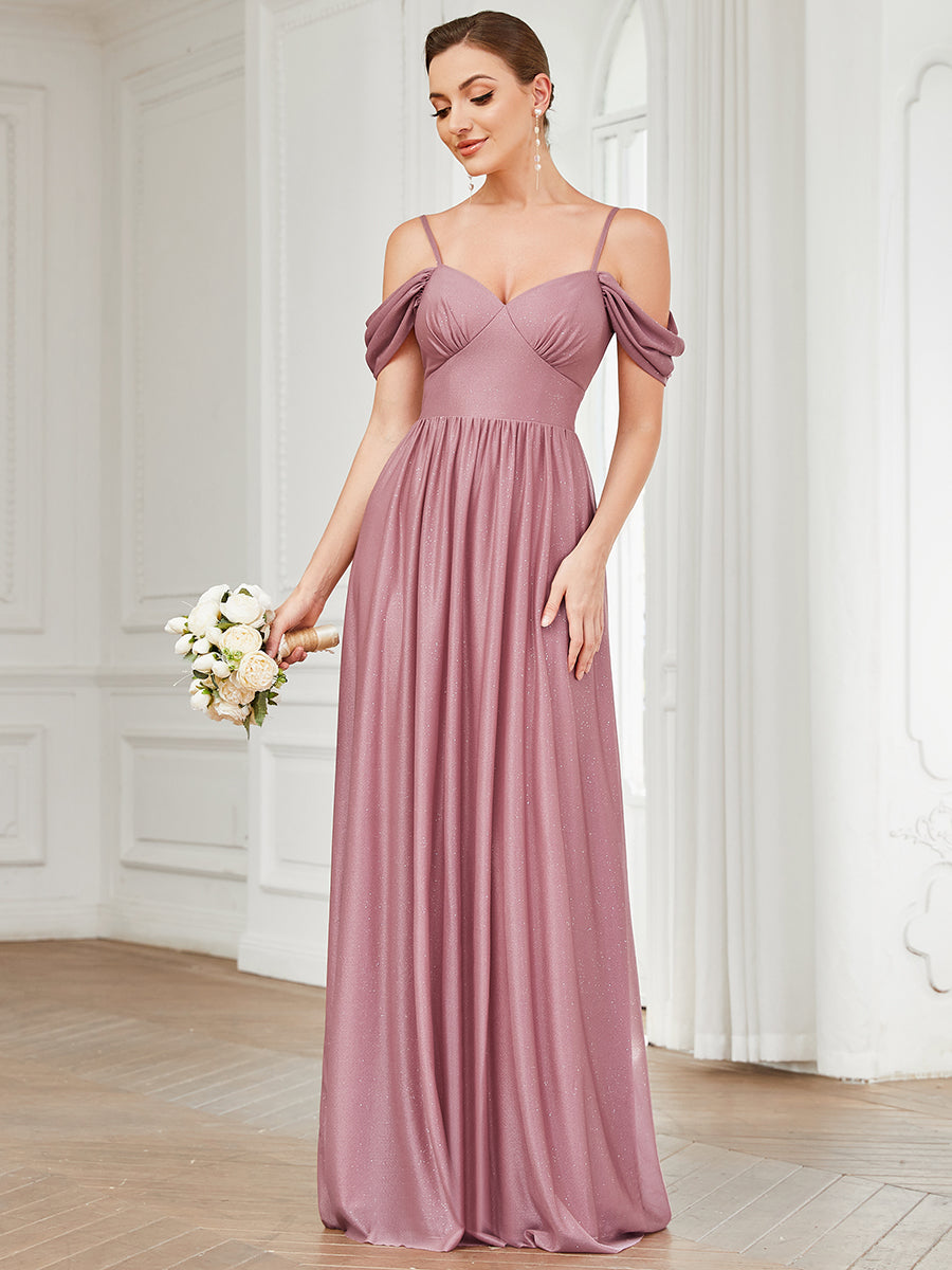 Robe Demoiselle d'Honneur Épaule Dénudée Manches Drapées Longue #Couleur_Orchidee Robe Demoiselle d'Honneur Épaule Dénudée Manches Drapées Longue