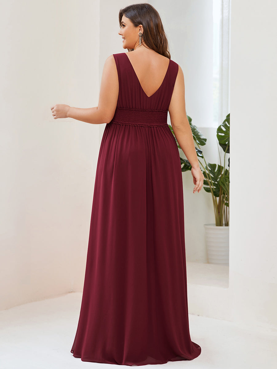 Robe de demoiselle d'honneur Mousseline plissée à encolure en V sans manches #Couleur_Bordeaux Robe de demoiselle d'honneur Mousseline plissée à encolure en V sans manches