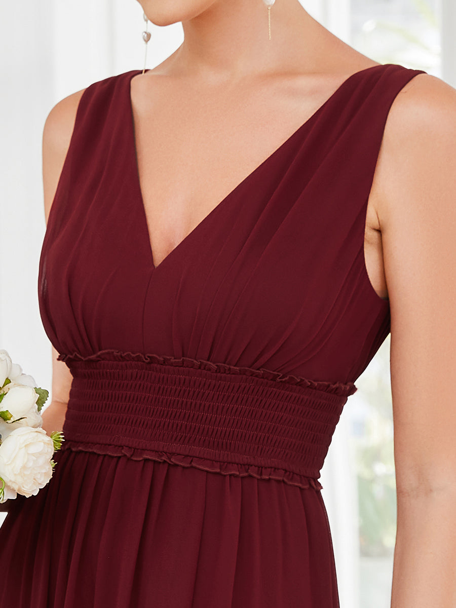Robe de demoiselle d'honneur Mousseline plissée à encolure en V sans manches #Couleur_Bordeaux Robe de demoiselle d'honneur Mousseline plissée à encolure en V sans manches