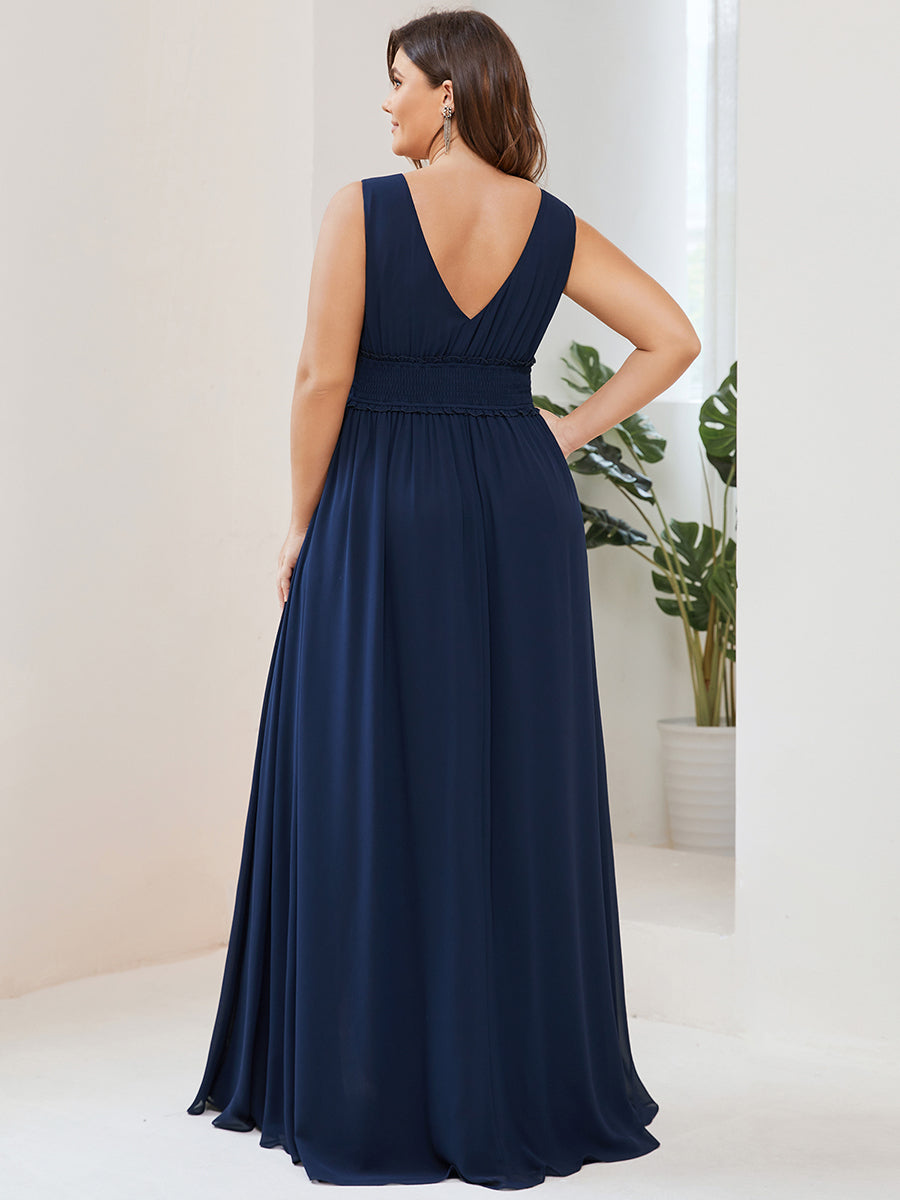Robe de demoiselle d'honneur Mousseline plissée à encolure en V sans manches #Couleur_Bordeaux Robe de demoiselle d'honneur Mousseline plissée à encolure en V sans manches
