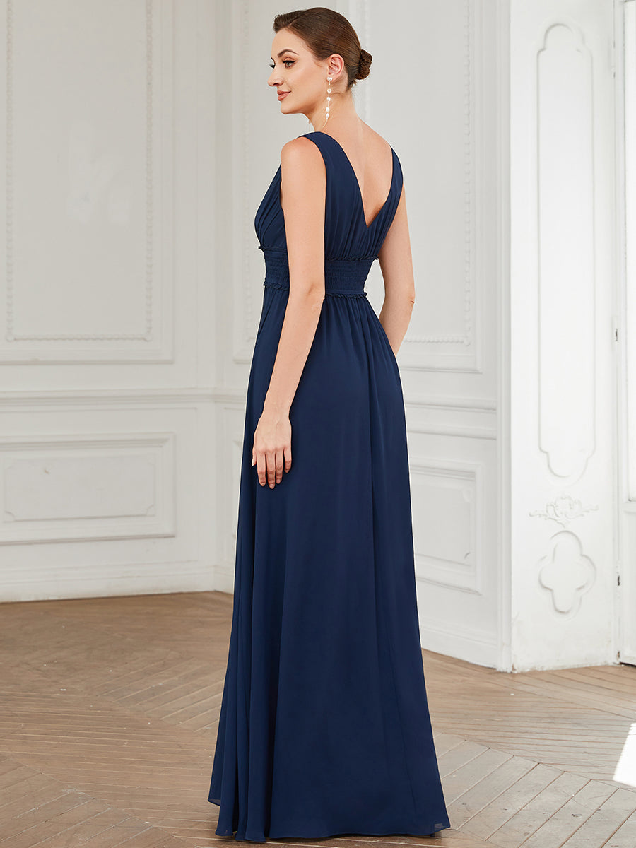 Robe de demoiselle d'honneur Mousseline plissée à encolure en V sans manches #Couleur_Bordeaux Robe de demoiselle d'honneur Mousseline plissée à encolure en V sans manches