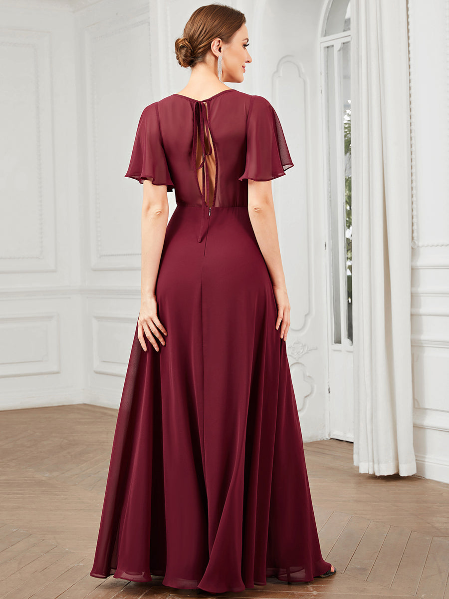 Robe Demoiselle d'Honneur A-ligne Mousseline avec Boucle dans le Dos #Couleur_Bordeaux Robe Demoiselle d'Honneur A-ligne Mousseline avec Boucle dans le Dos