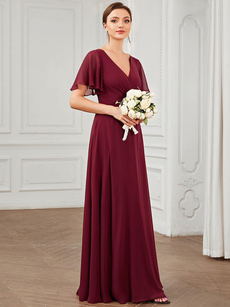 Robe Demoiselle d'Honneur A-ligne Mousseline avec Boucle dans le Dos #Couleur_Bordeaux Robe Demoiselle d'Honneur A-ligne Mousseline avec Boucle dans le Dos