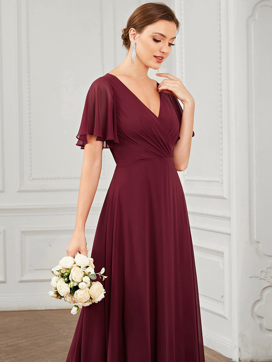 Robe Demoiselle d'Honneur A-ligne Mousseline avec Boucle dans le Dos #Couleur_Bordeaux Robe Demoiselle d'Honneur A-ligne Mousseline avec Boucle dans le Dos