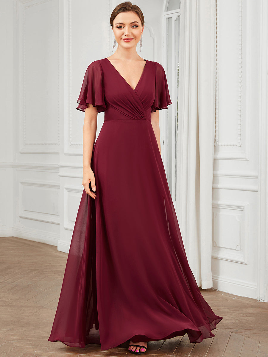 Robe Demoiselle d'Honneur A-ligne Mousseline avec Boucle dans le Dos #Couleur_Bordeaux Robe Demoiselle d'Honneur A-ligne Mousseline avec Boucle dans le Dos