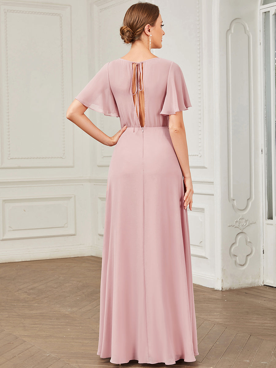Robe Demoiselle d'Honneur A-ligne Mousseline avec Boucle dans le Dos #Couleur_Bordeaux Robe Demoiselle d'Honneur A-ligne Mousseline avec Boucle dans le Dos