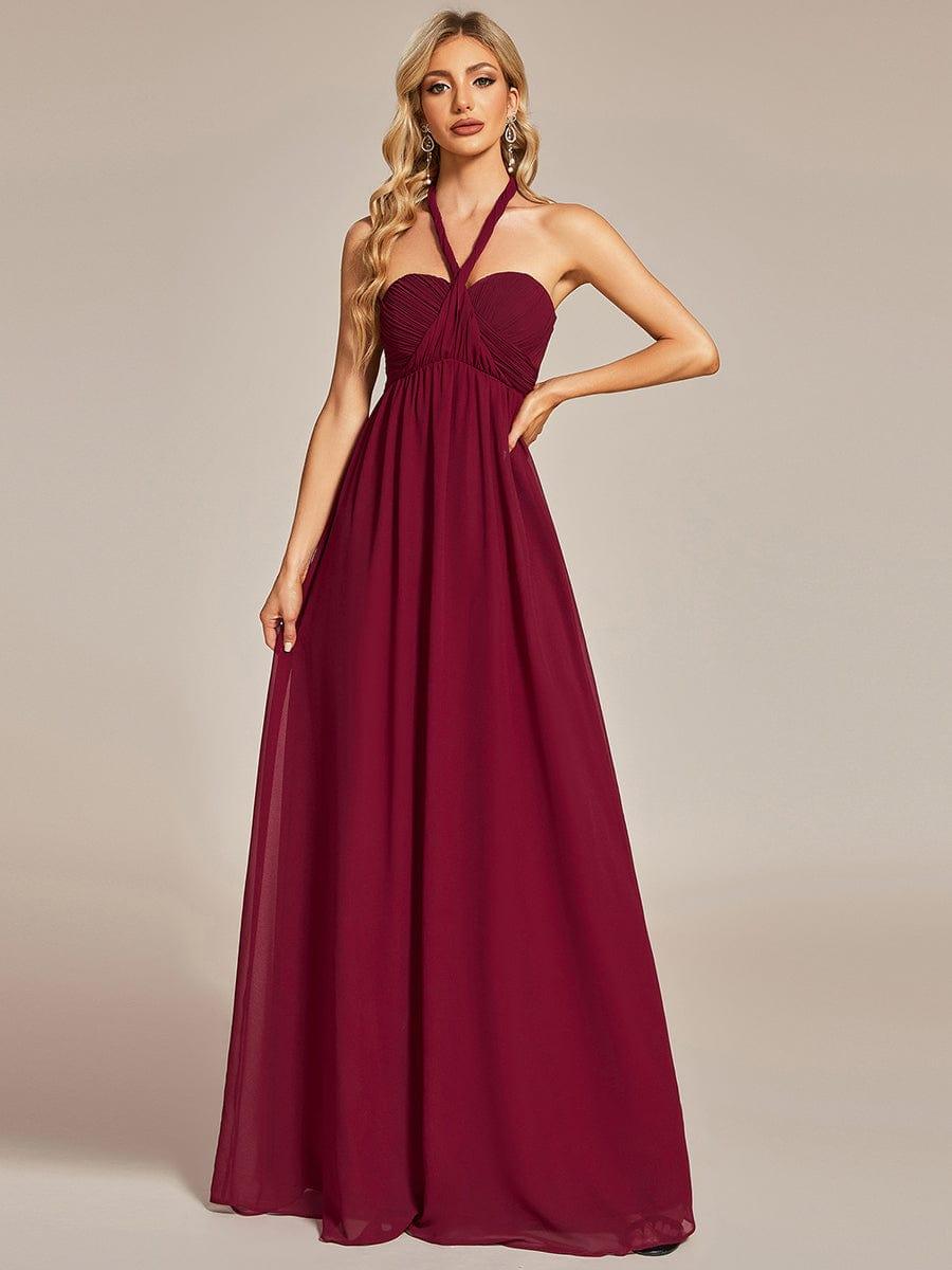 Robe demoiselle d'honneur multi-positions froncée en mousseline #Couleur_Bordeaux Robe demoiselle d'honneur multi-positions froncée en mousseline