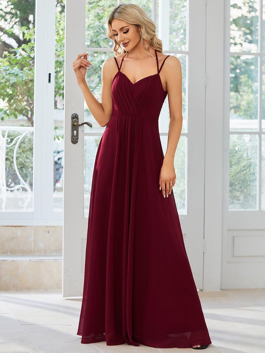 Robe demoiselle d'honneur mousseline et dentelle dos nu bretelles fines #Couleur_Bordeaux
