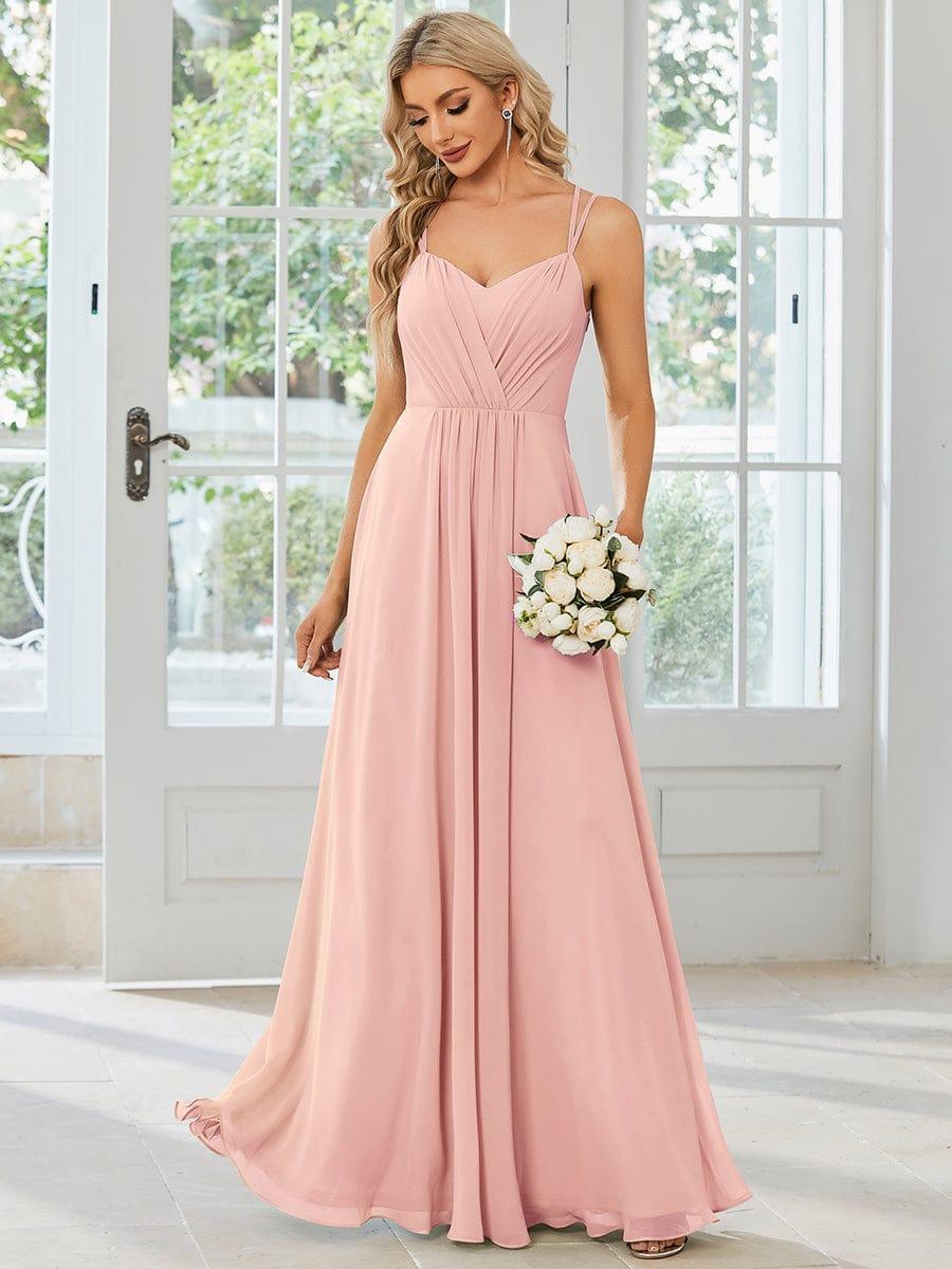 Robe demoiselle d'honneur mousseline et dentelle dos nu bretelles fines #Couleur_Rose