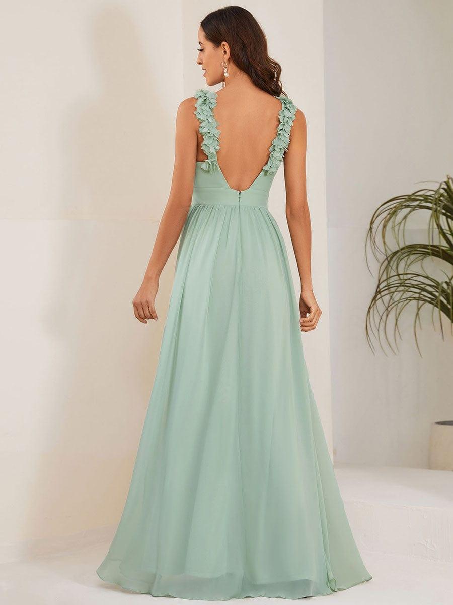 Robe demoiselle d'honneur mousseline plissée sans manches Appliques florales #Couleur_Rose Robe demoiselle d'honneur mousseline plissée sans manches Appliques florales