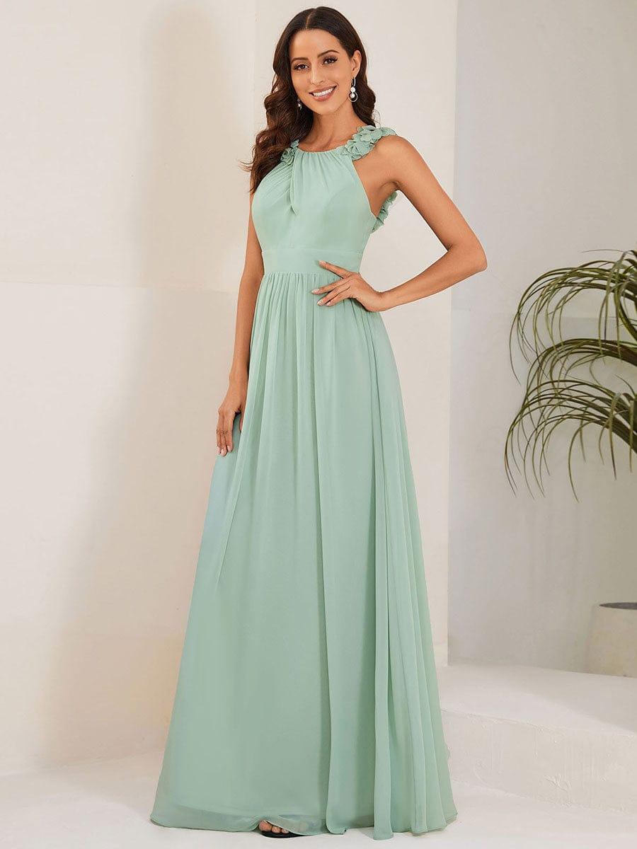 Robe demoiselle d'honneur mousseline plissée sans manches Appliques florales #Couleur_Rose Robe demoiselle d'honneur mousseline plissée sans manches Appliques florales