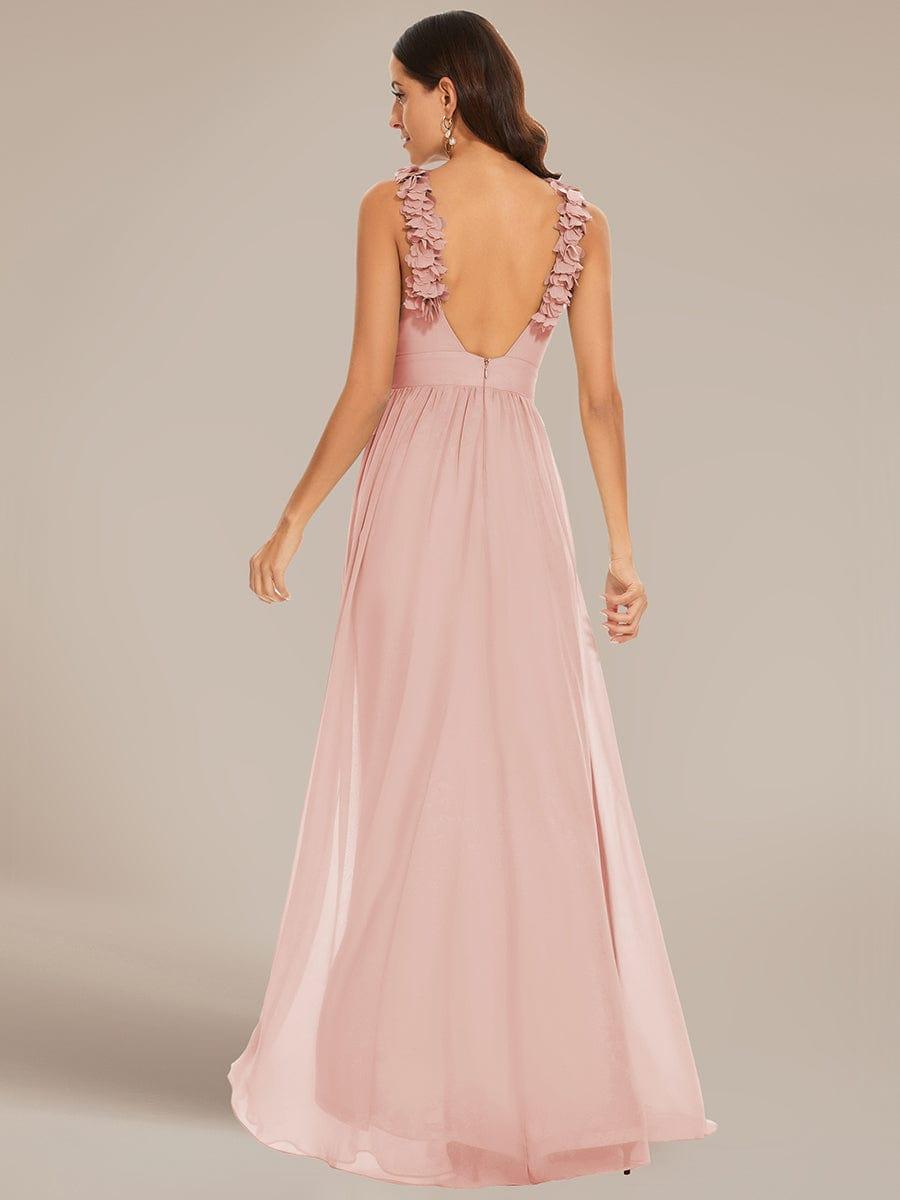Robe demoiselle d'honneur mousseline plissée sans manches Appliques florales #Couleur_Rose Robe demoiselle d'honneur mousseline plissée sans manches Appliques florales