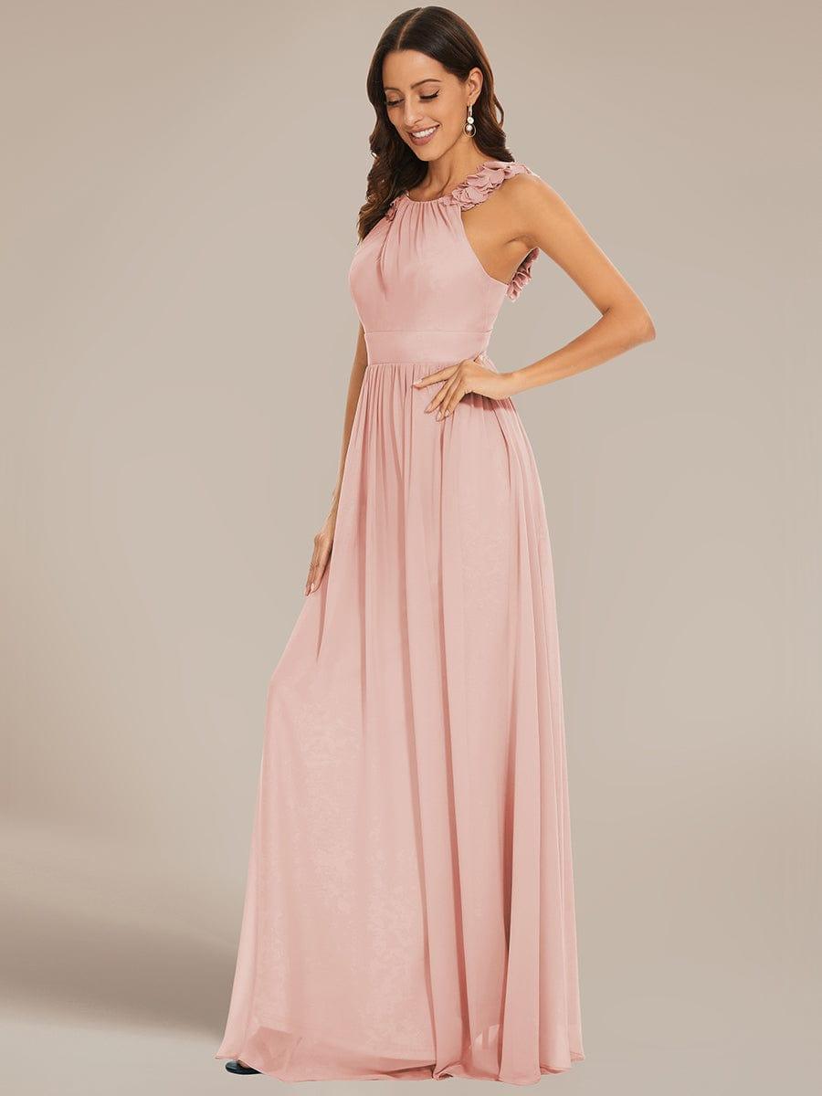 Robe demoiselle d'honneur mousseline plissée sans manches Appliques florales #Couleur_Rose Robe demoiselle d'honneur mousseline plissée sans manches Appliques florales