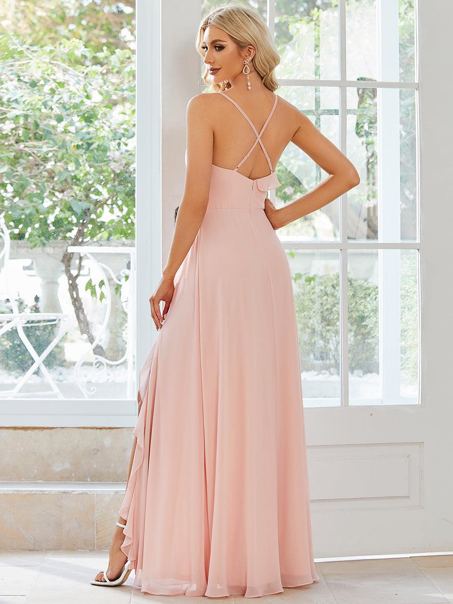 Robe demoiselle d'honneur mousseline avec fente dos croisé #Couleur_Rose Robe demoiselle d'honneur mousseline avec fente dos croisé