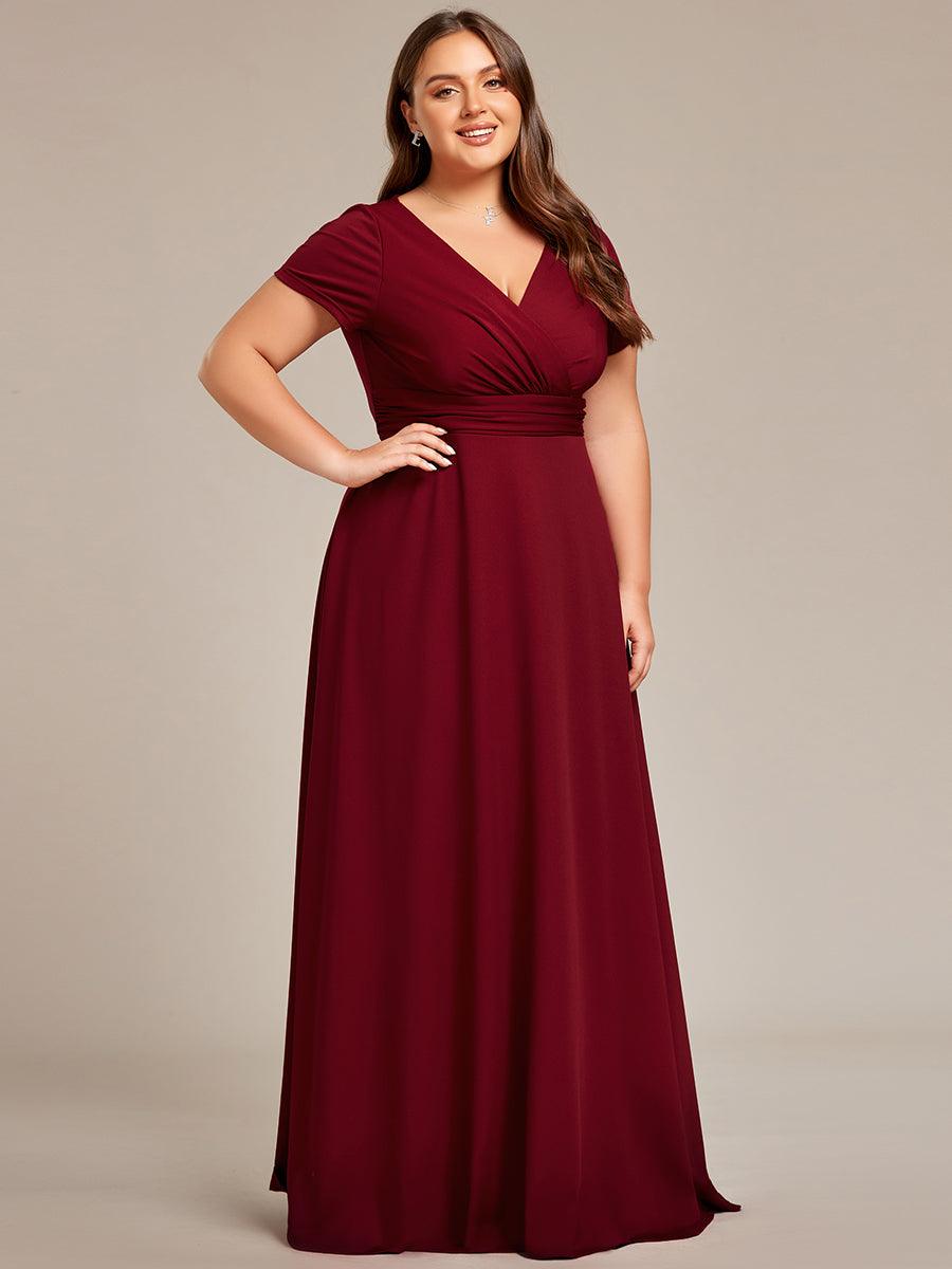 Grande taille Robe Demoiselle d'Honneur simple plissée taille empire A-ligne #Couleur_Bordeaux