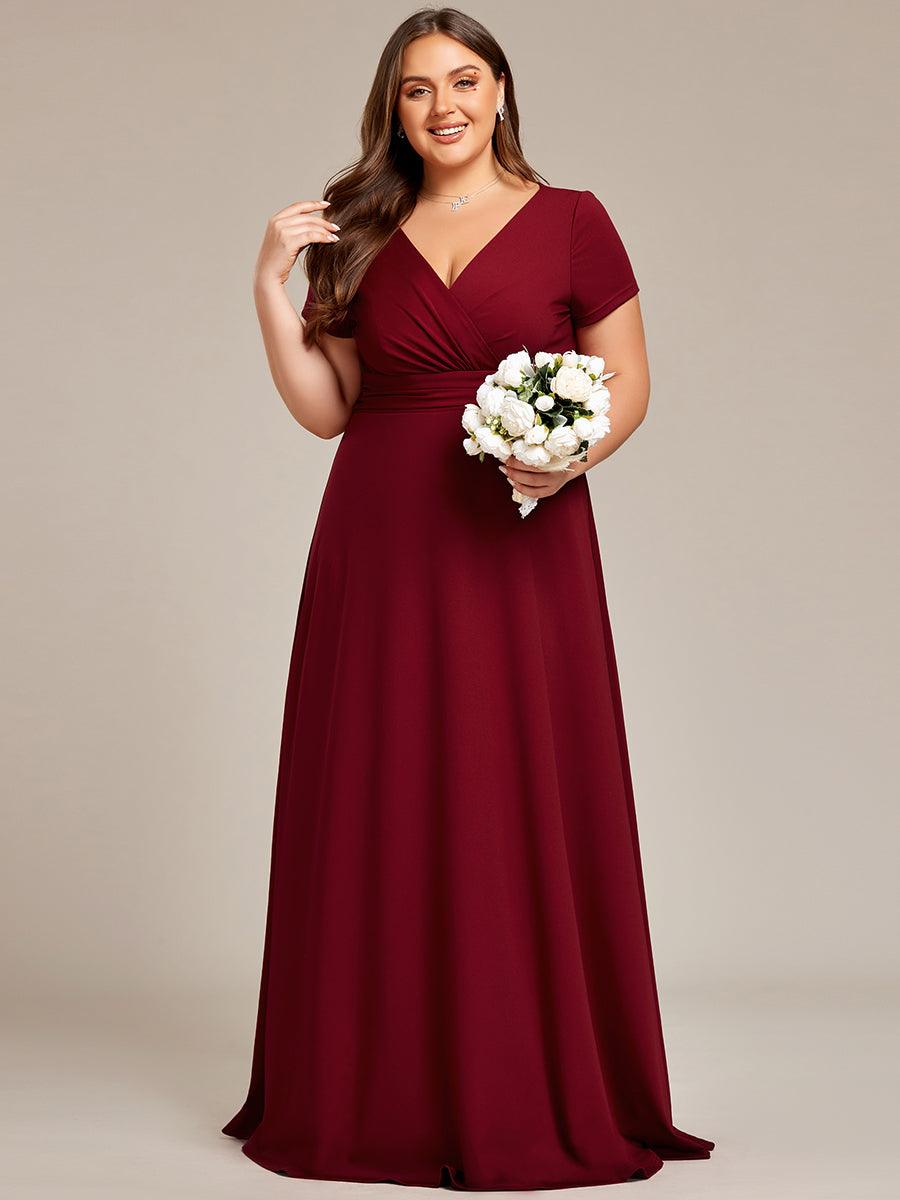 Grande taille Robe Demoiselle d'Honneur simple plissée taille empire A-ligne #Couleur_Bordeaux