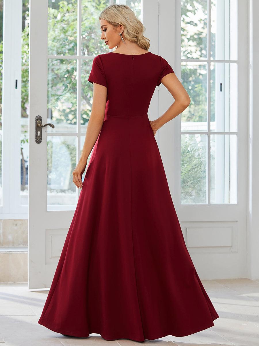 Robe Demoiselle d'Honneur simple plissée taille empire A-ligne #Couleur_Bordeaux