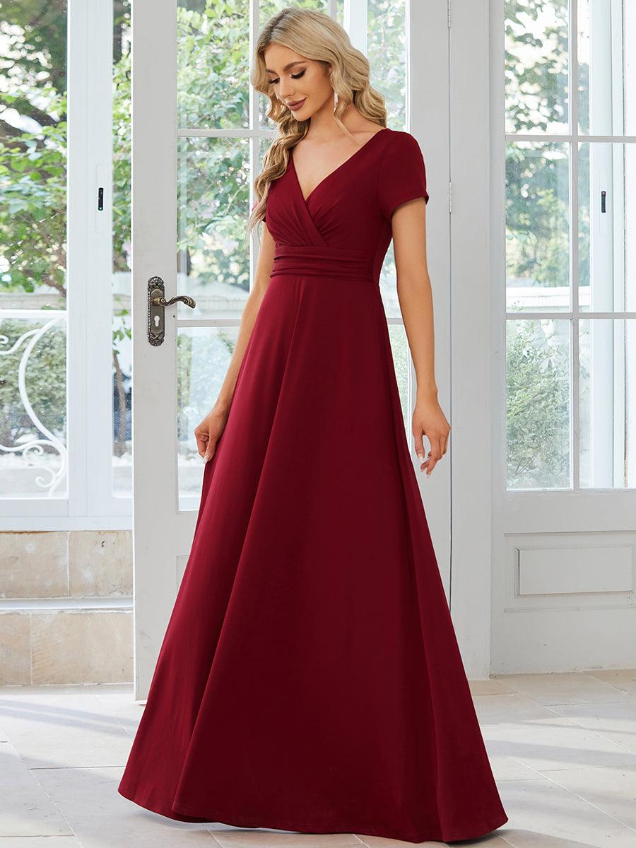 Robe Demoiselle d'Honneur simple plissée taille empire A-ligne #Couleur_Bordeaux