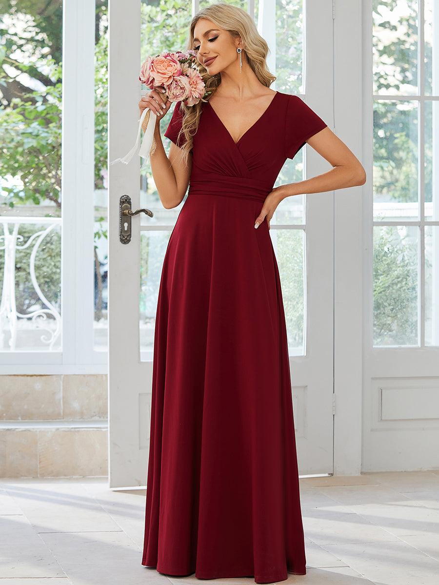 Robe Demoiselle d'Honneur simple plissée taille empire A-ligne #Couleur_Bordeaux