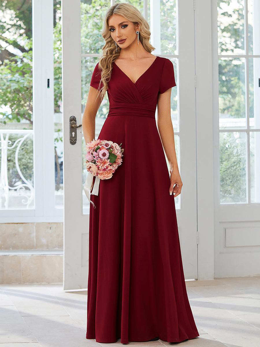Robe Demoiselle d'Honneur simple plissée taille empire A-ligne #Couleur_Bordeaux
