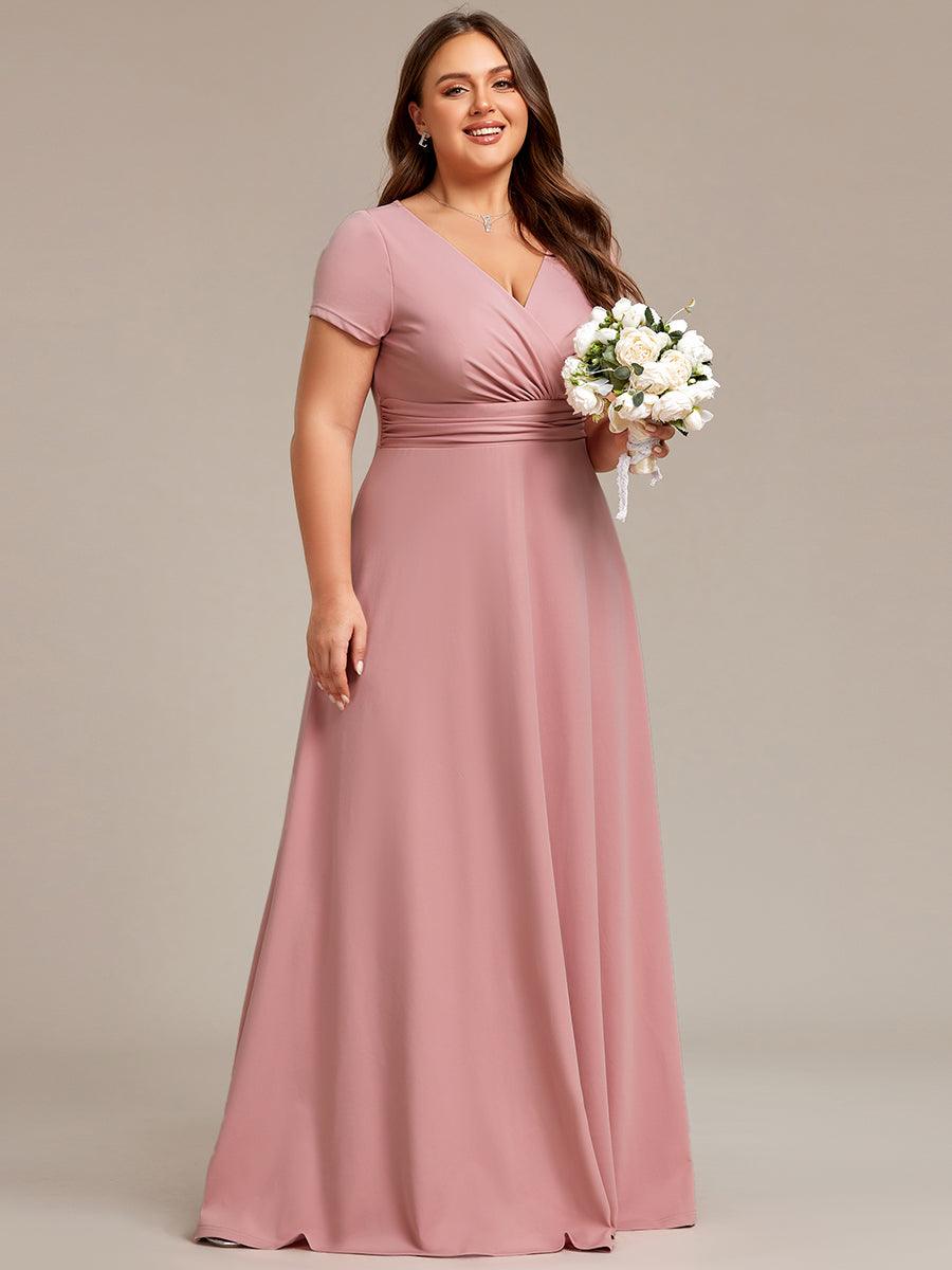 Grande taille Robe Demoiselle d'Honneur simple plissée taille empire A-ligne #Couleur_Rose fumee