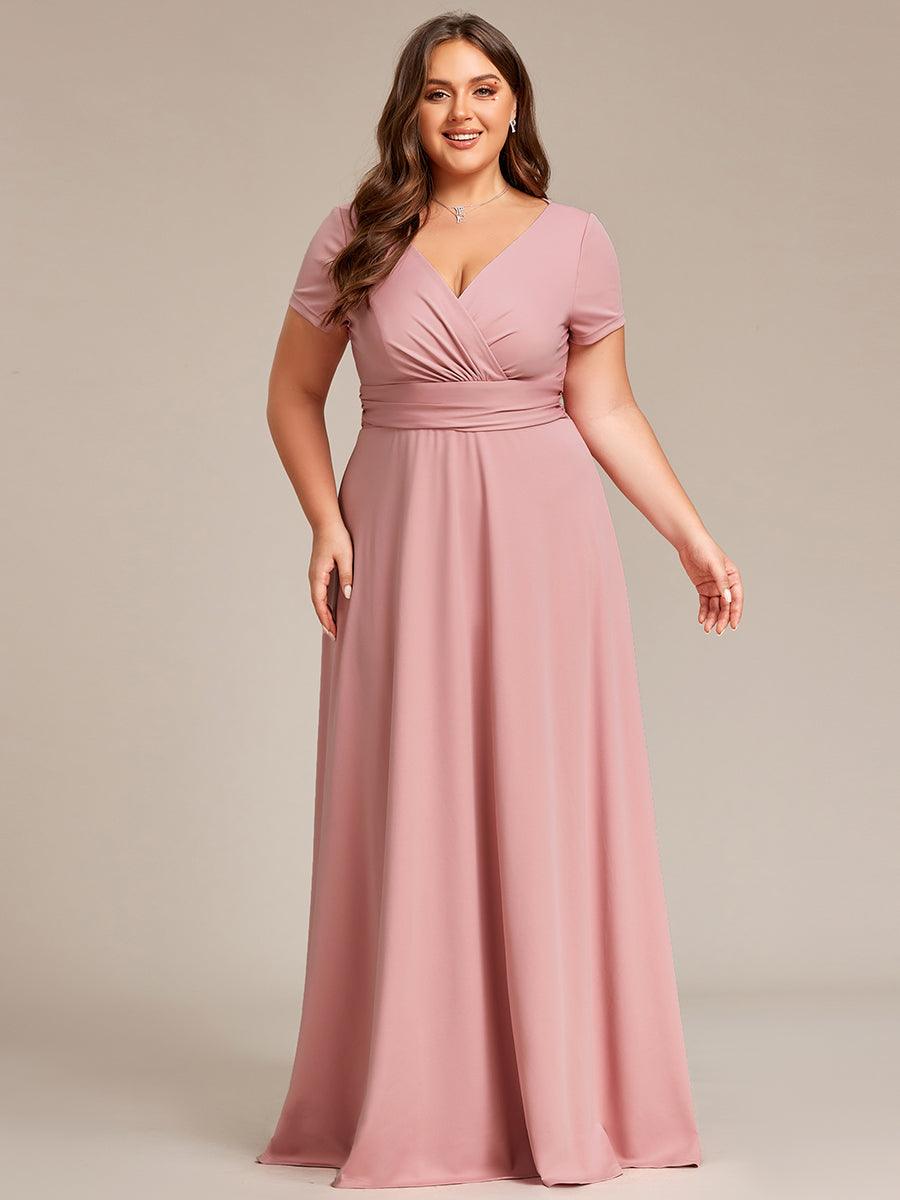 Grande taille Robe Demoiselle d'Honneur simple plissée taille empire A-ligne #Couleur_Rose fumee