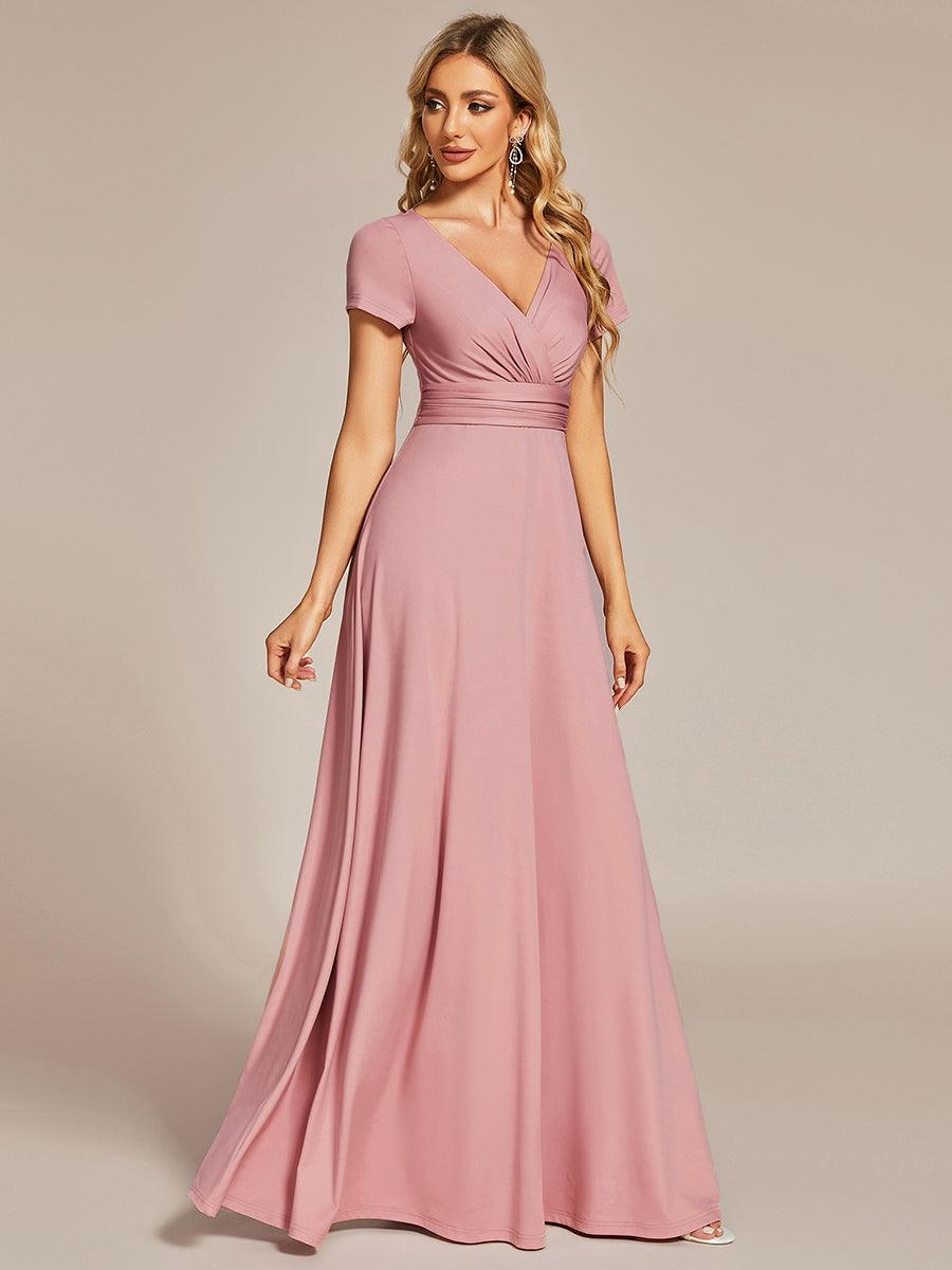 Robe Demoiselle d'Honneur simple plissée taille empire A-ligne #Couleur_Rose fumee